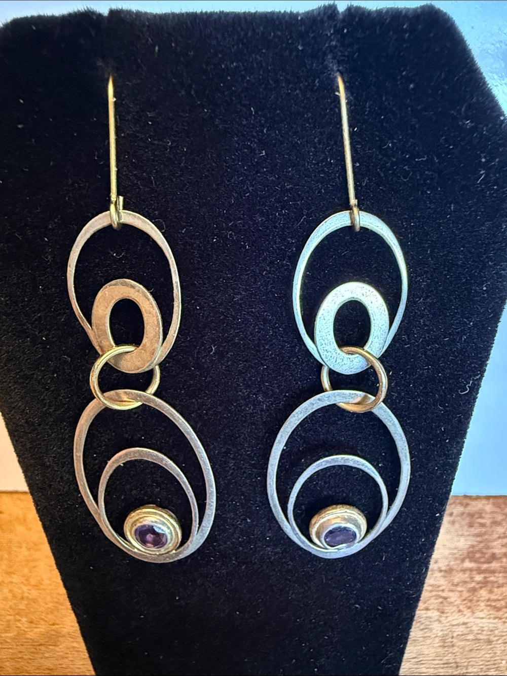 Artisan Sterling Silver Layered Oval Dangle Earrings